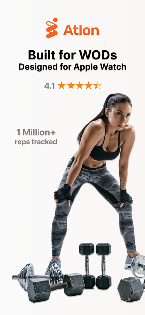 Banner promocional para WOD Timer by Atlon para Apple Watch con un atleta de fitness funcional.