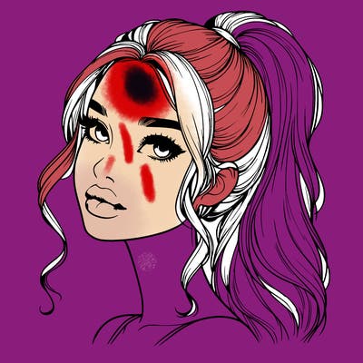 realistic girl with a ponytail on her hair and lips