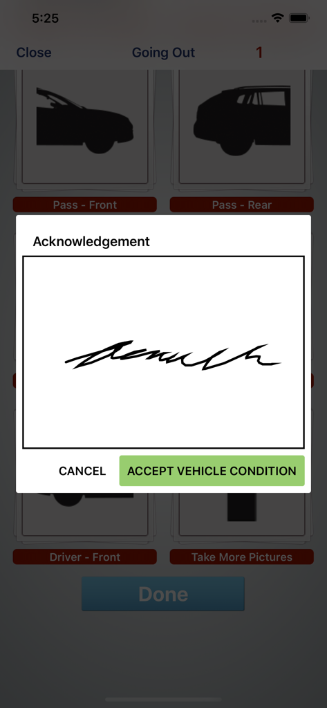 DAMAGE iD - Digital signature for vehicle condition acknowledgement on the DAMAGE iD app