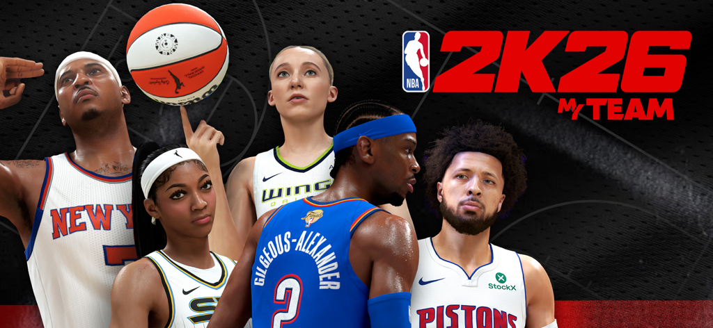 Copertina di NBA 2K26 MyTEAM con un gruppo eterogeneo di giocatori di basket NBA e WNBA