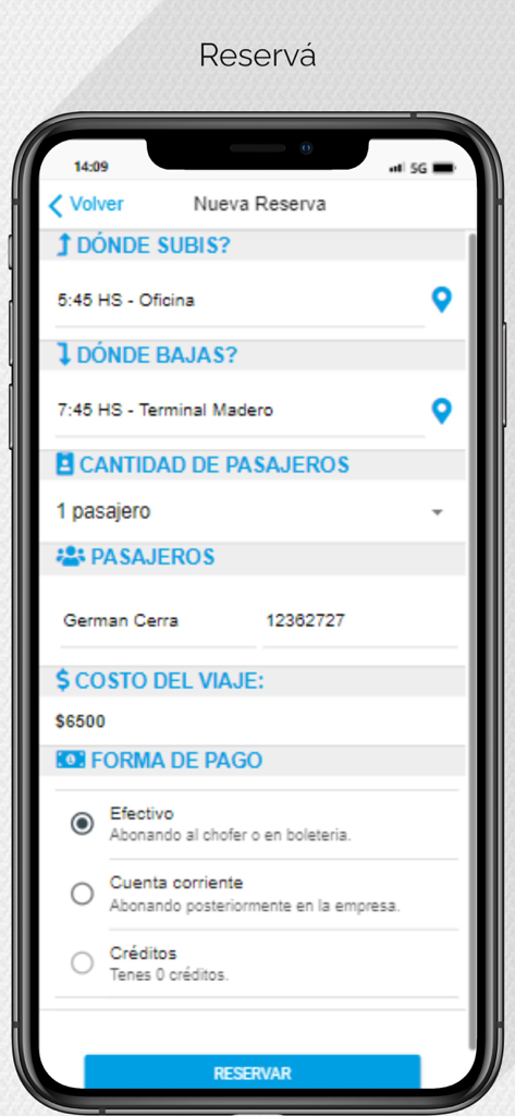 Ricchieri Tours - Una pantalla de smartphone que muestra la interfaz de reserva de Ricchieri Tours con detalles de la ruta y opciones de pago
