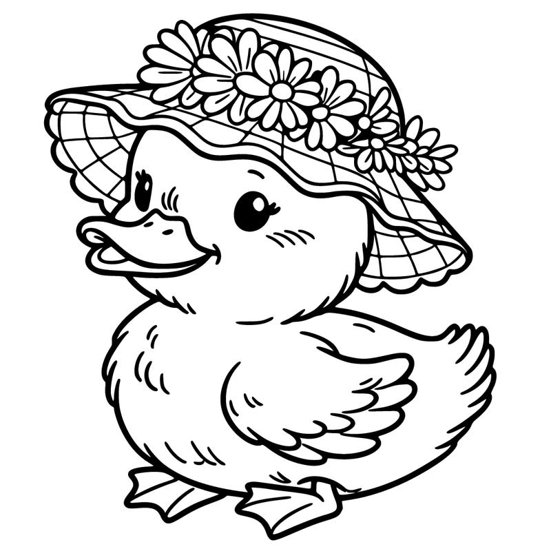 duckling wearing a flowery hat