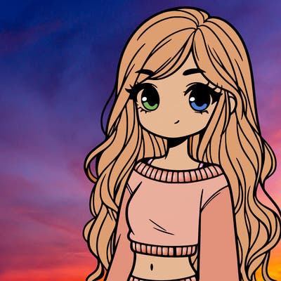 girl with long hair and a crop top with a sweater