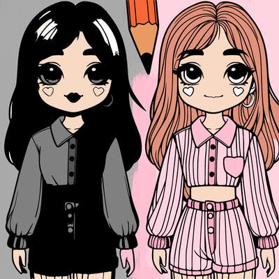 realistic girls with cute shirts and pants