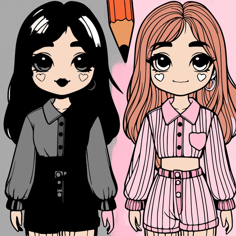 realistic girls with cute shirts and pants