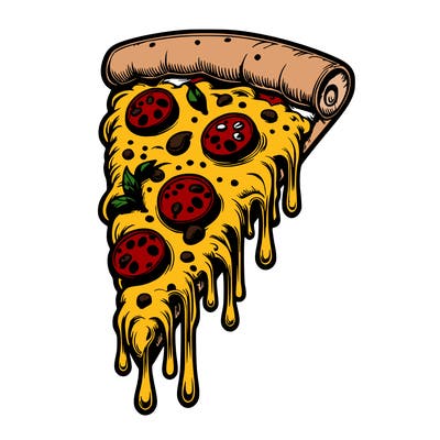 realistic piece of pizza with gooey cheese dripping from it