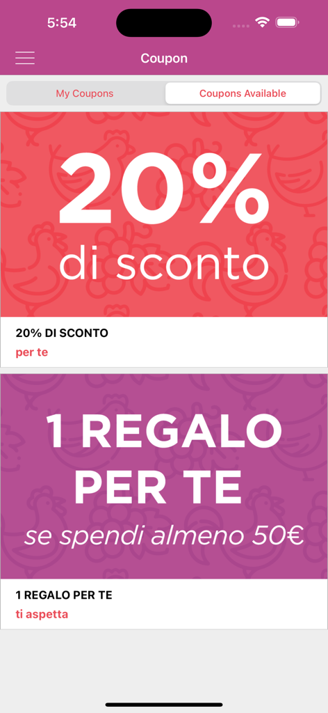 FidelityApp - FidelityAppのクーポン画面。20%割引と特別なギフトオファーのバナーが表示されています。