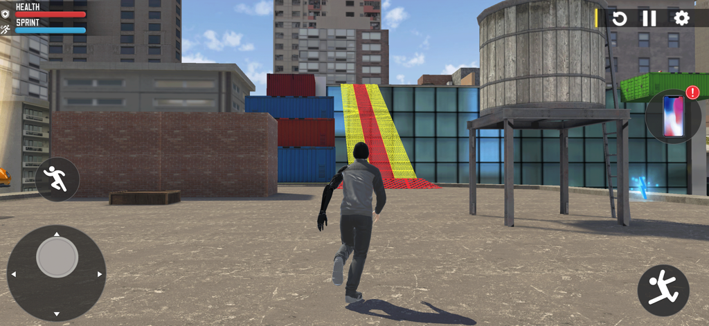 A character performing parkour on a rooftop in Elevated Run City Freestyle