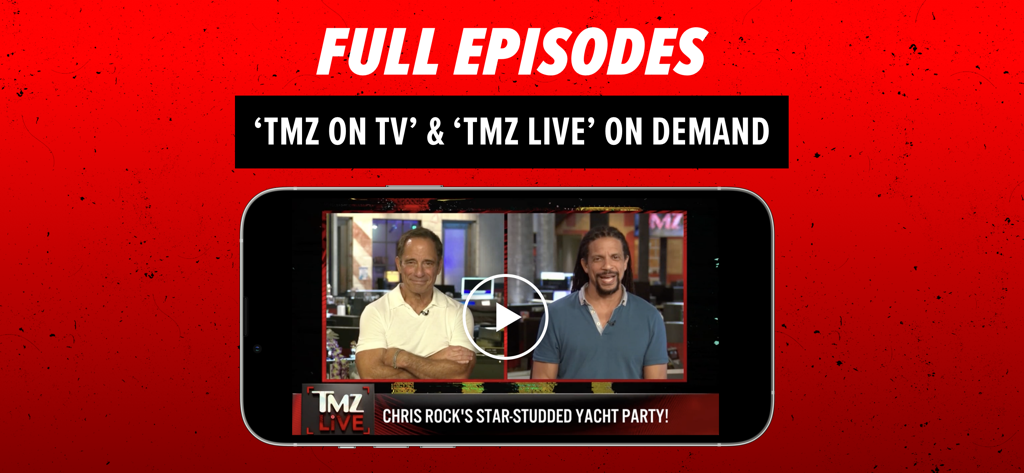 TMZ - Screenshot of the TMZ app showing full episodes of TMZ on TV and TMZ Live on demand.
