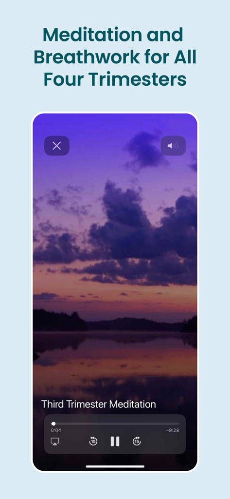Une interface sereine de lecteur de méditation pour le troisième trimestre dans l'application Carry