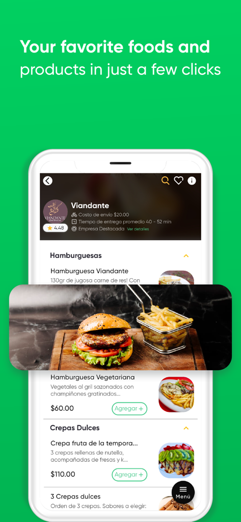 876get - Screenshot of the 876get mobile app showing a restaurant menu for food delivery in Jamaica.