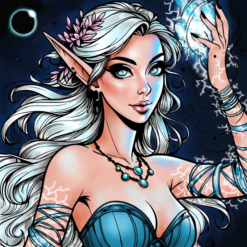 realistic elven woman glow magic wild chaos
