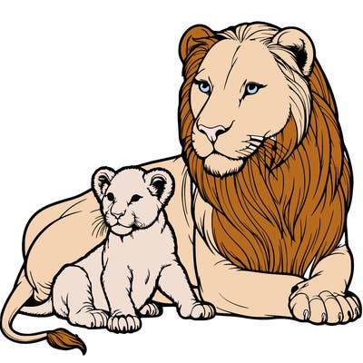a realistic female lion with her cub