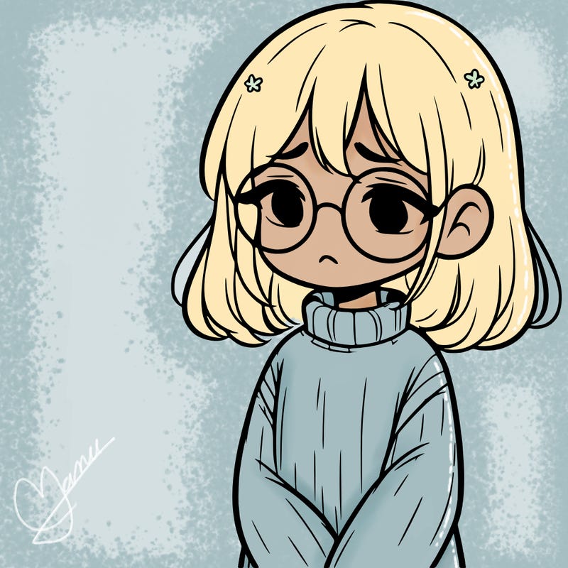 sad girl with glasses in a sweater