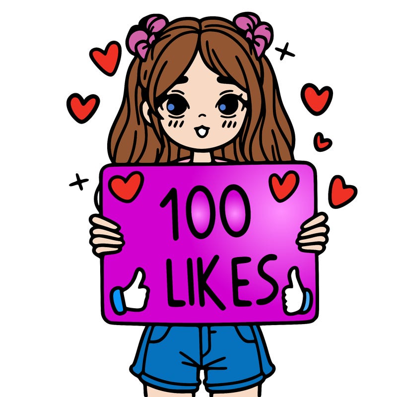girl holding a sign saying 100 likes