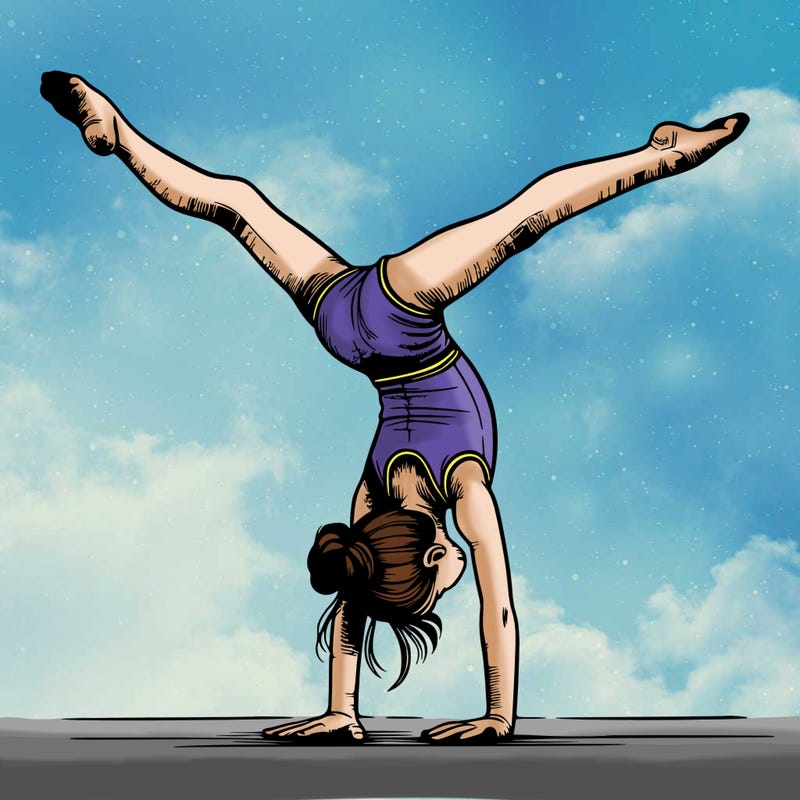 realistic gymnastic hand stand girl in four splits