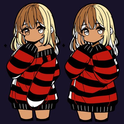 anime girl in a striped oversized sweater
