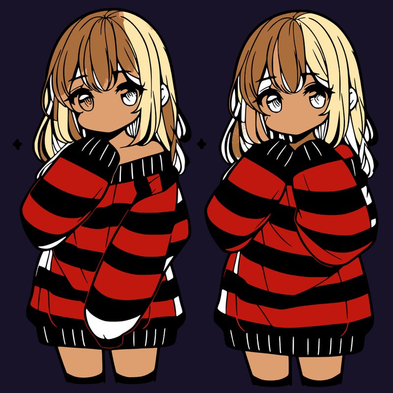 anime girl in a striped oversized sweater