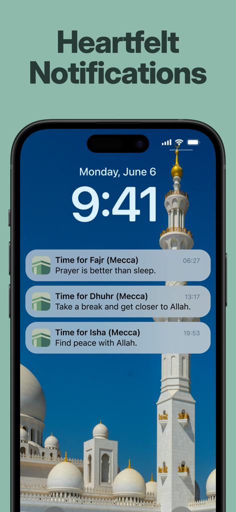 Beyt: Quran and Prayer Times - iPhone lock screen showing heartfelt prayer notifications from the Beyt app