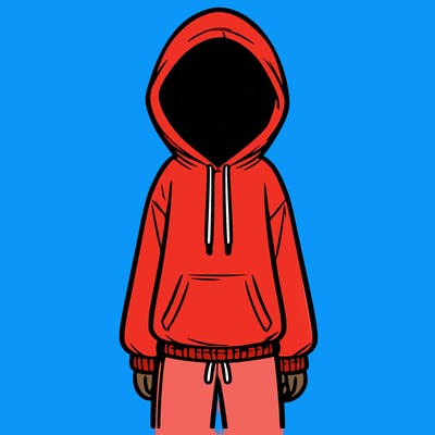 faceless girl in a tracksuit with a hood on and no hair