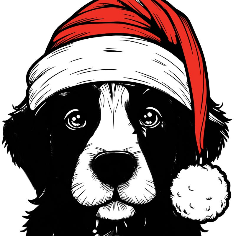 realistic dog with a christmas hat