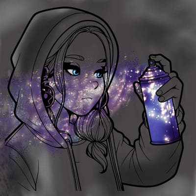 a realistic girl, spray painting