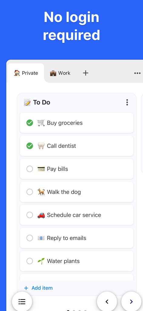 Interfaz de gestión de tareas de KanbanBoard con mensaje de que no se requiere inicio de sesión