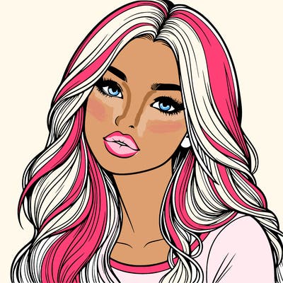 realistic girl with hair on her hair and lips