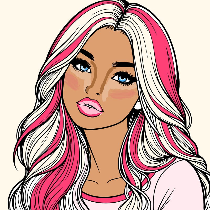 realistic girl with hair on her hair and lips