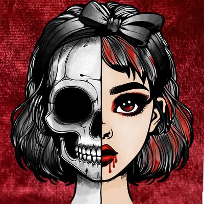 realistic girl with half skull mask