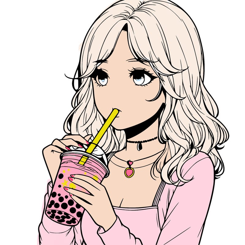 realistic girl drinking boba tea