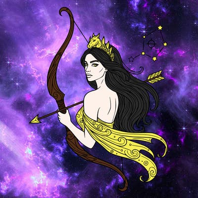 beautiful goddess, sagittarius zodiac sign, head to shoulders