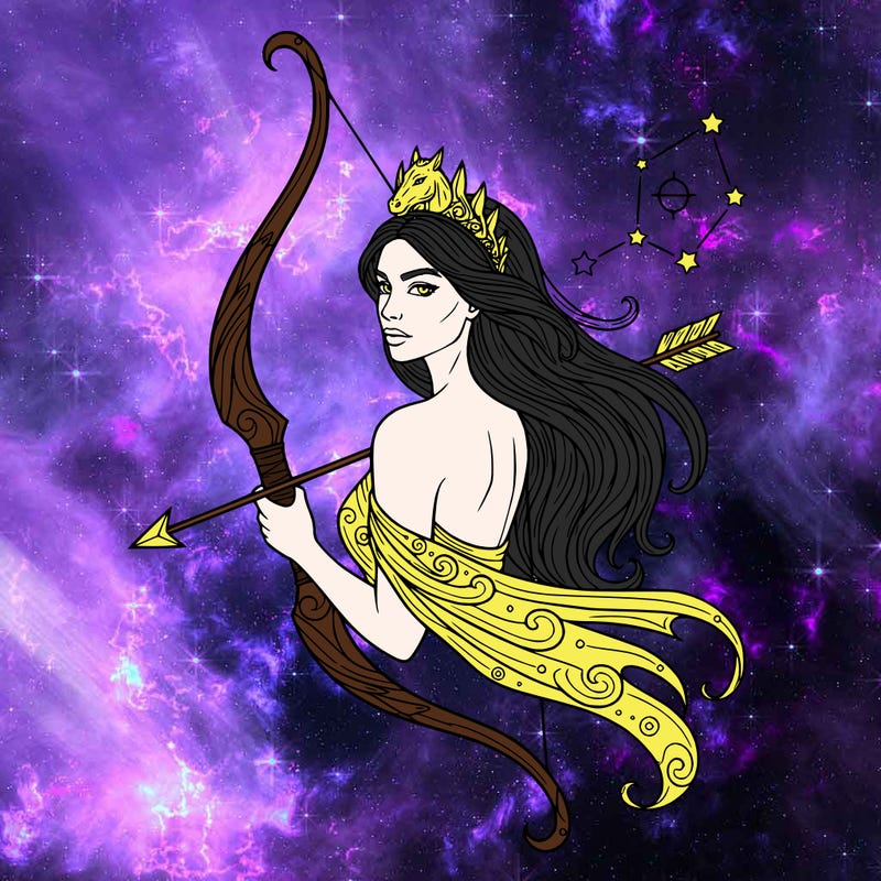 beautiful goddess, sagittarius zodiac sign, head to shoulders