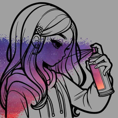 a realistic girl spray painting
