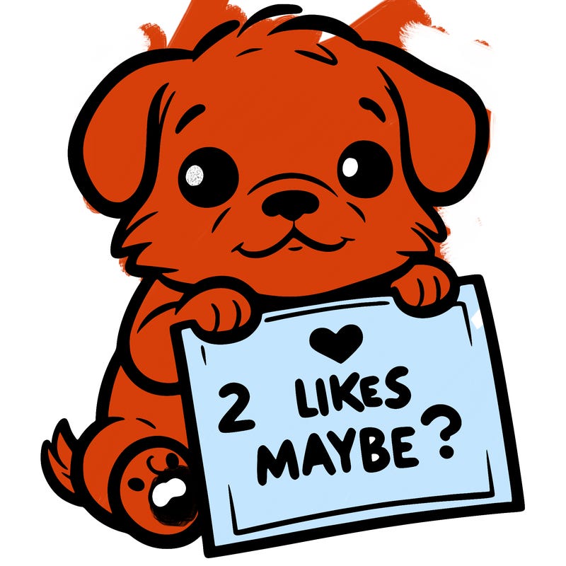 a puppy holding a sign that says 2 likes maybe?
