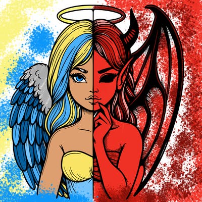 realistic angel half demon