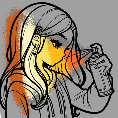 a realistic girl spray painting