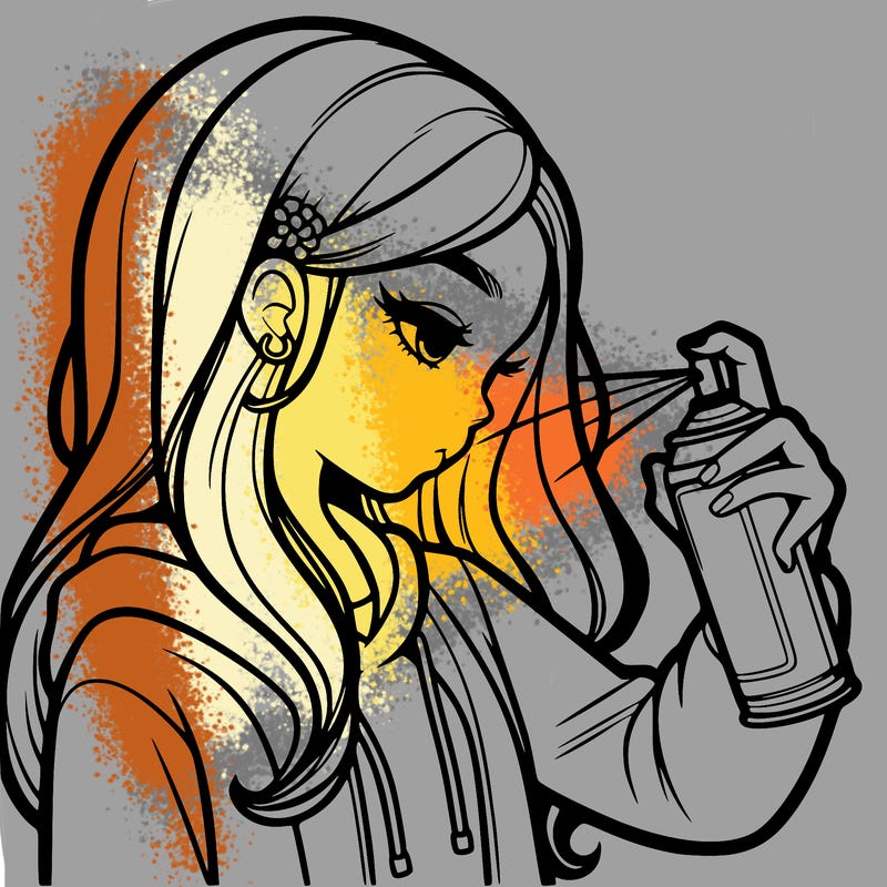 a realistic girl spray painting