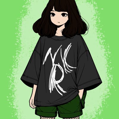 realistic girl with big t shirt and shorts
