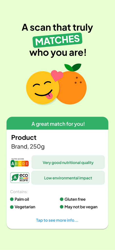 Open Food Facts - Product Scan - Open Food Facts mobile app interface showing a scanned product with positive nutritional and environmental scores