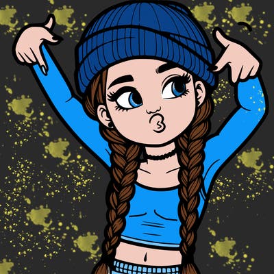 realistic teenage girl with braids and a beanie and crop top doing 🫶🏼