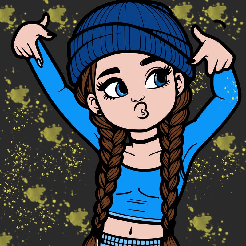 realistic teenage girl with braids and a beanie and crop top doing 🫶🏼