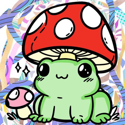 a cute frog with a mushroom hat
