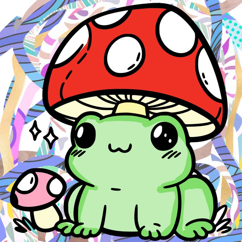 a cute frog with a mushroom hat
