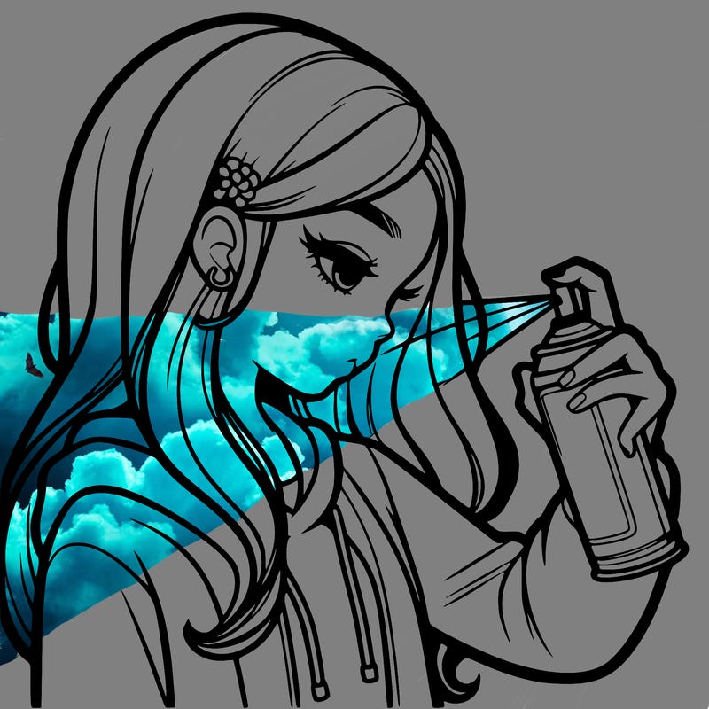 a realistic girl spray painting