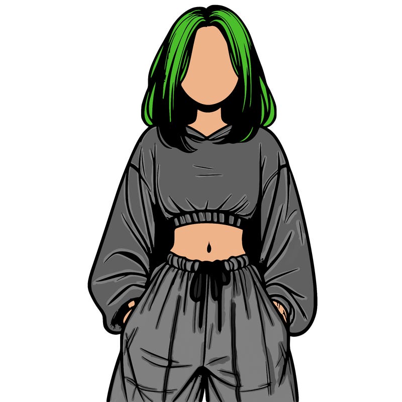 realistic girl faceless with baggy pants and a crop top