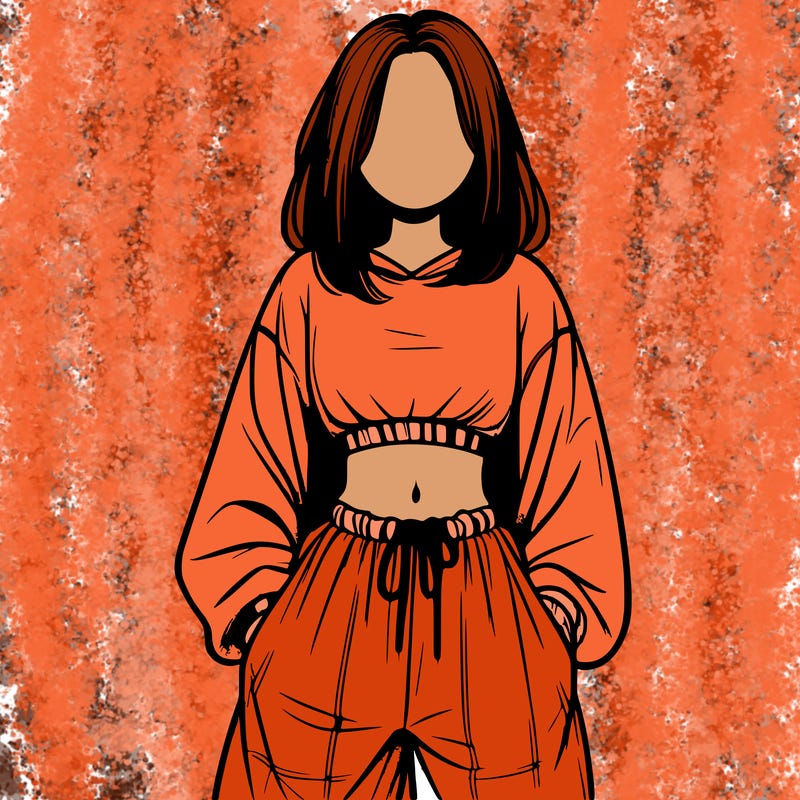 realistic girl faceless with baggy pants and a crop top