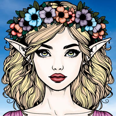 realistic female elf with flower crown