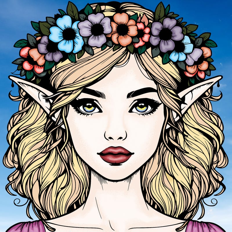 realistic female elf with flower crown