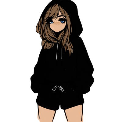 realistic girl in shorts and hoodie